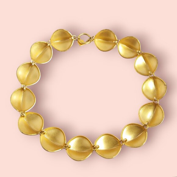 Vintage 90s Anne Klein Collar Necklace Matte Gold Statement Modern Chunky - Picture 10 of 12